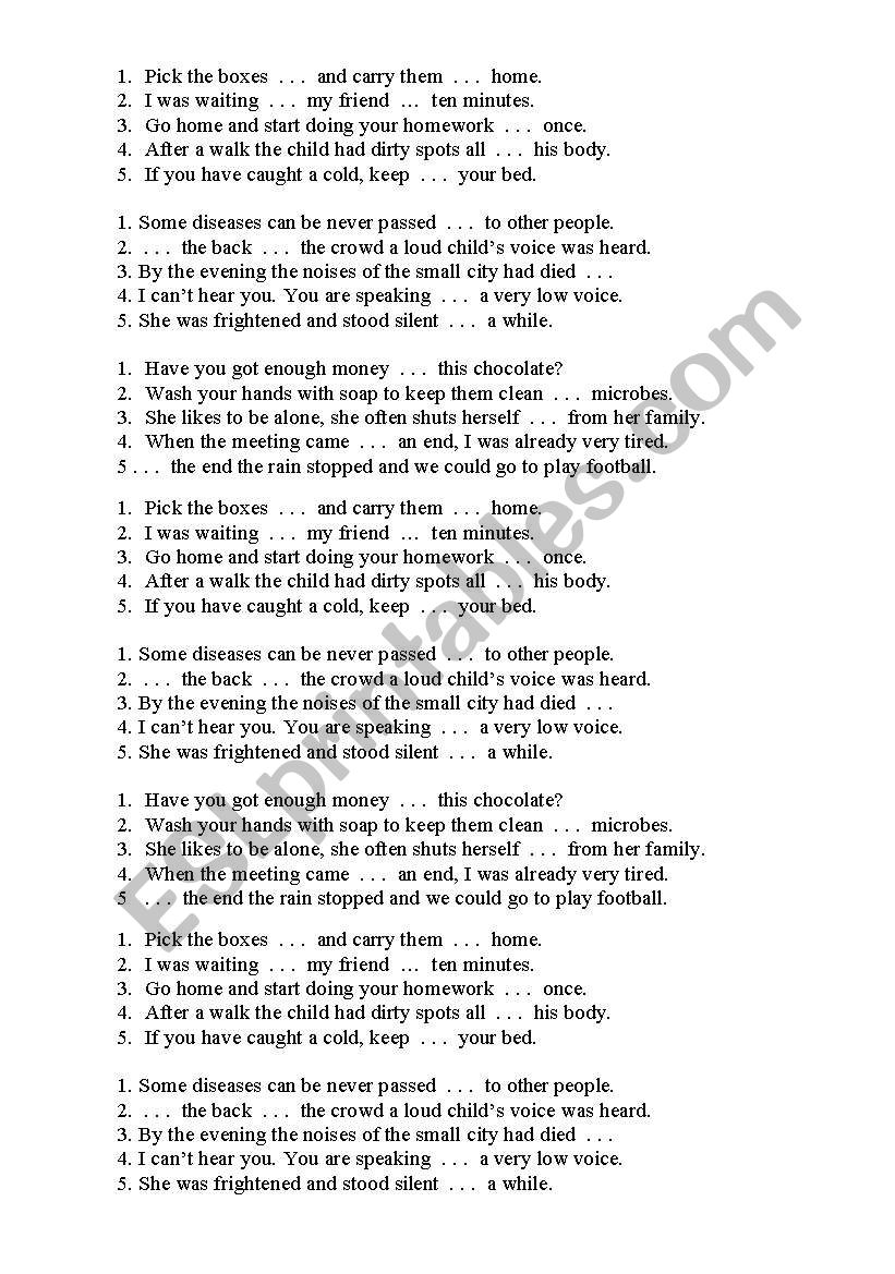 Put in prepositions worksheet