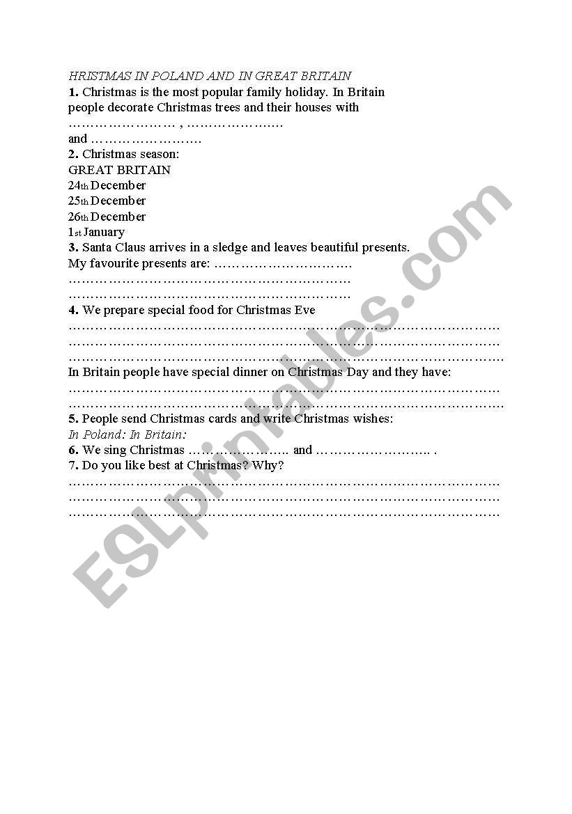 Christmas in Great britain worksheet