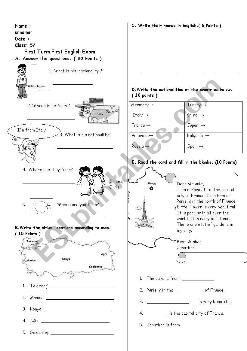 5 th grade exam ;)  worksheet