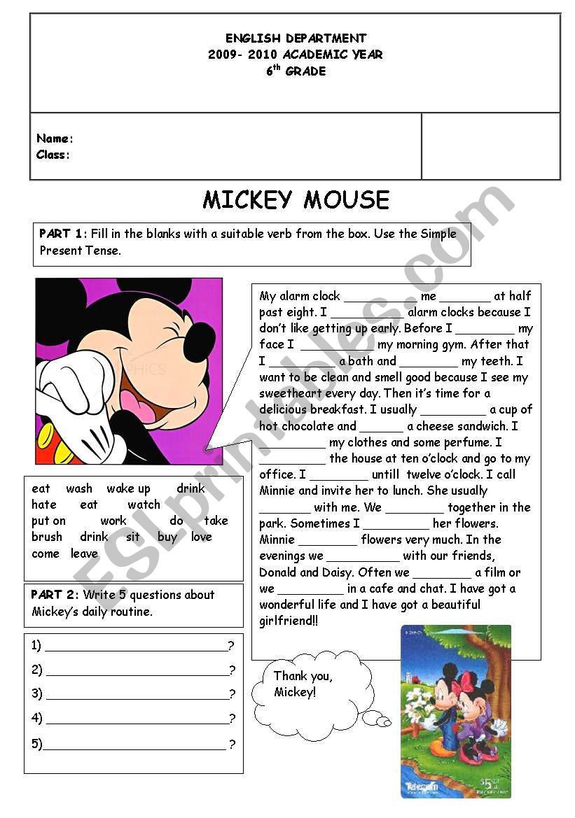 Mickeys Daily Routine worksheet