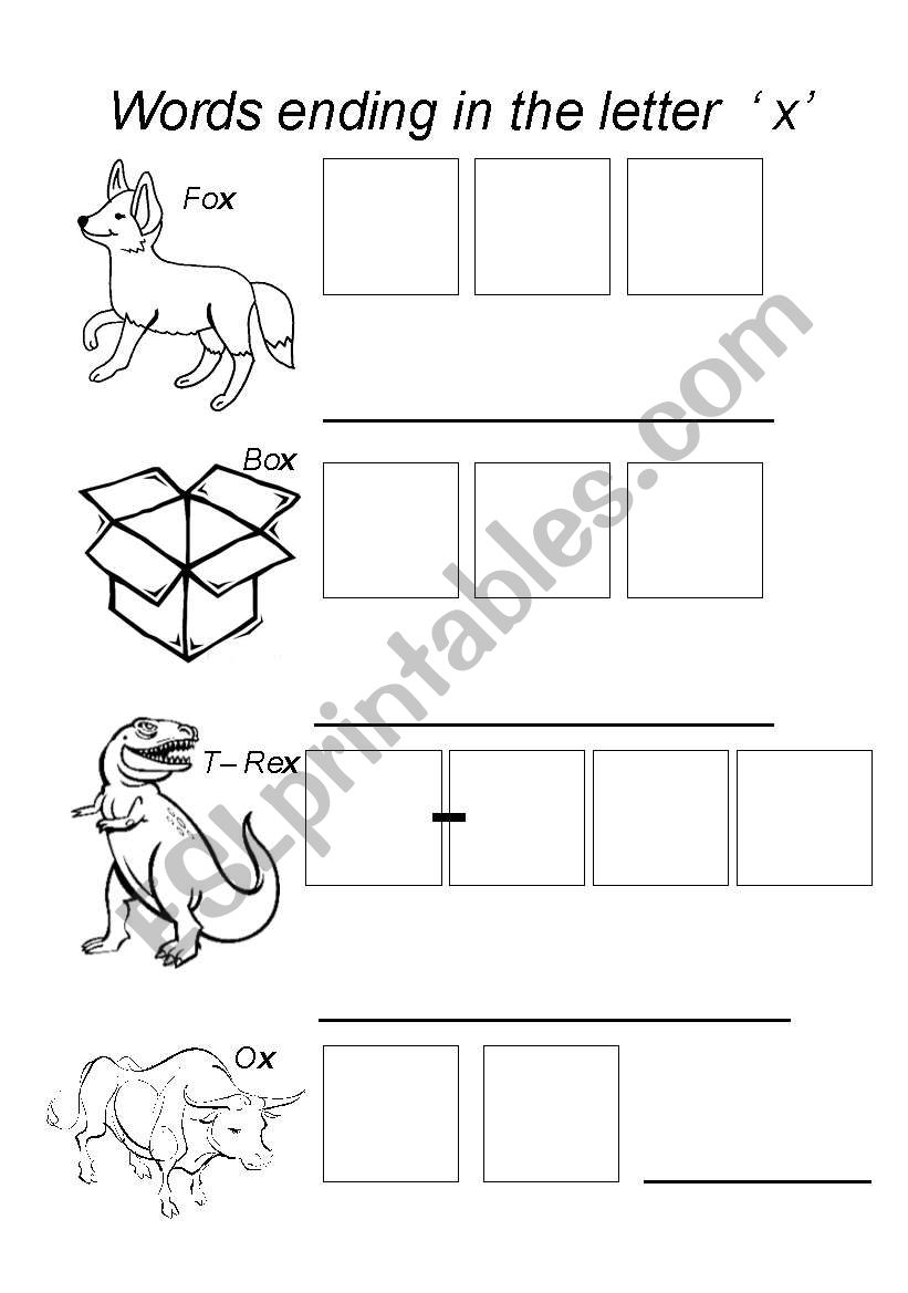 Words ending in x worksheet