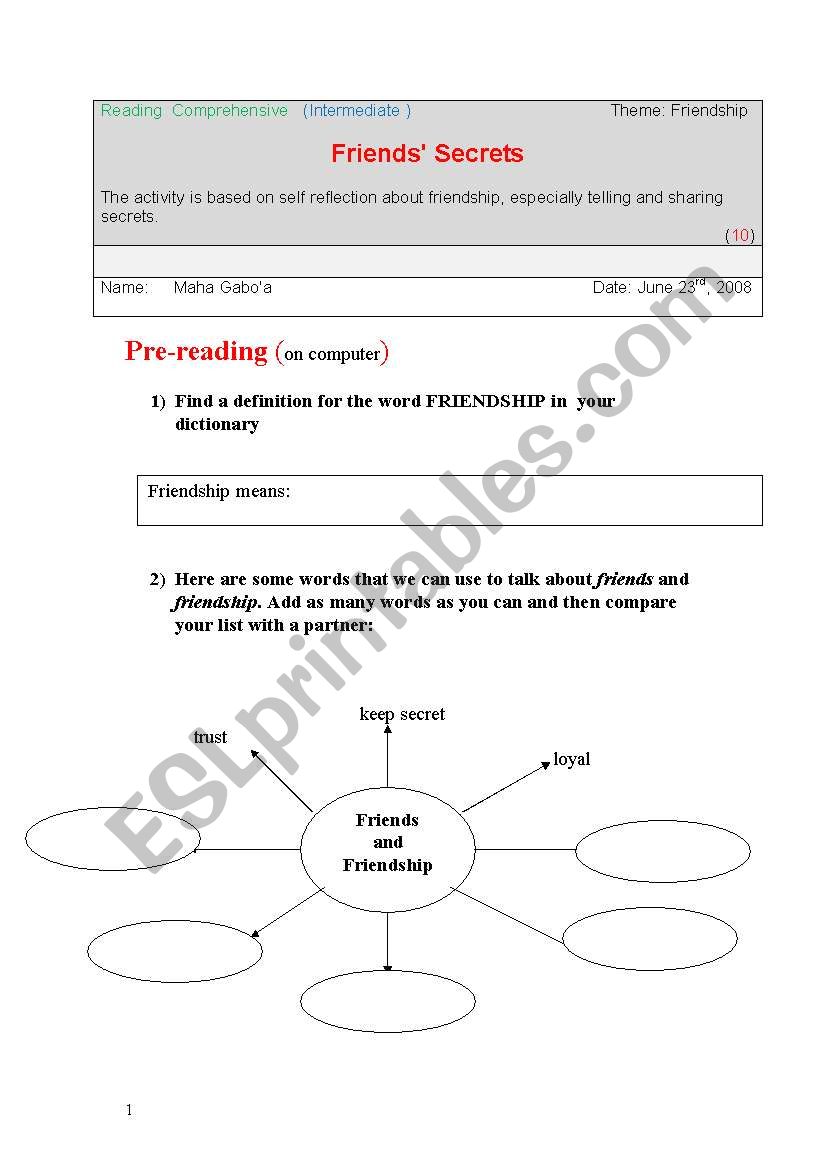 Friendship worksheet