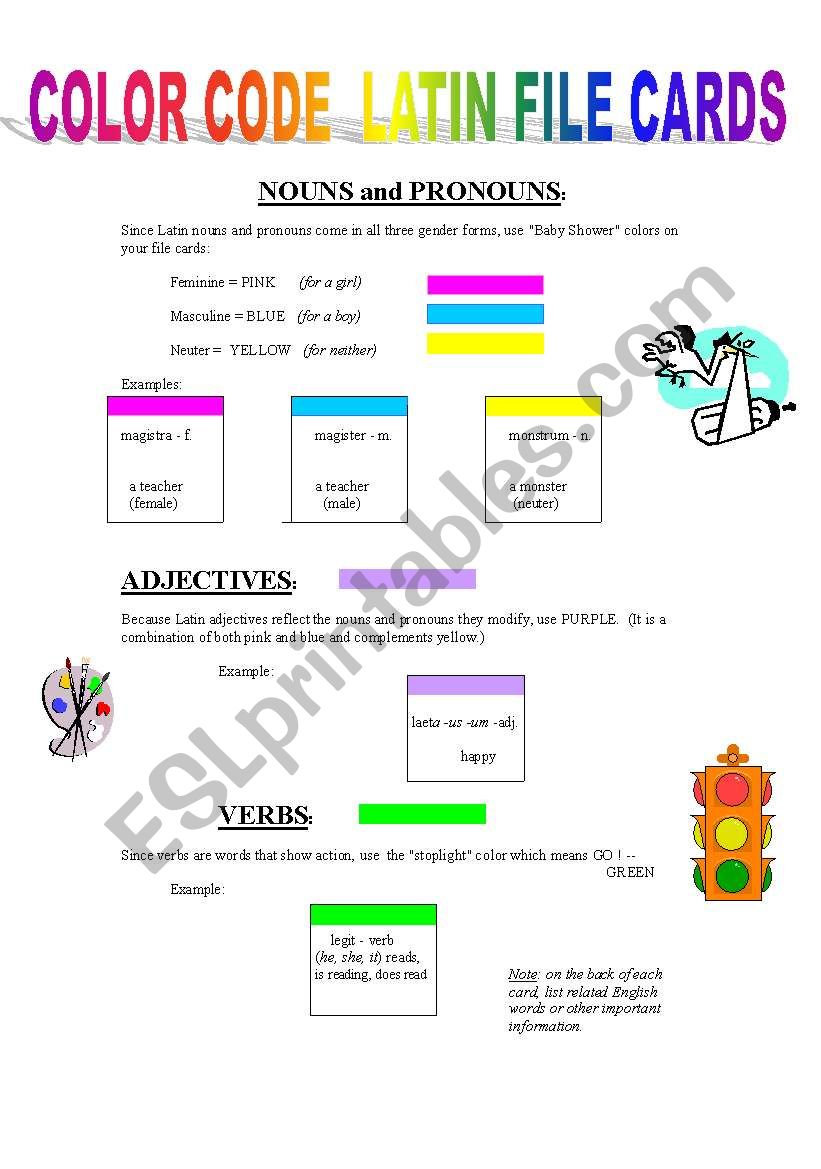 Color Code Latin File Cards worksheet