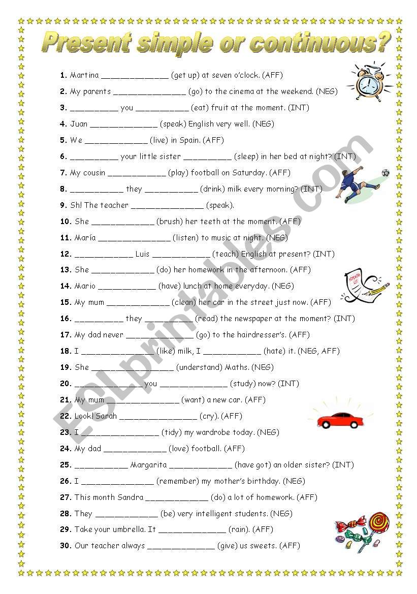 present simple or continuous worksheet