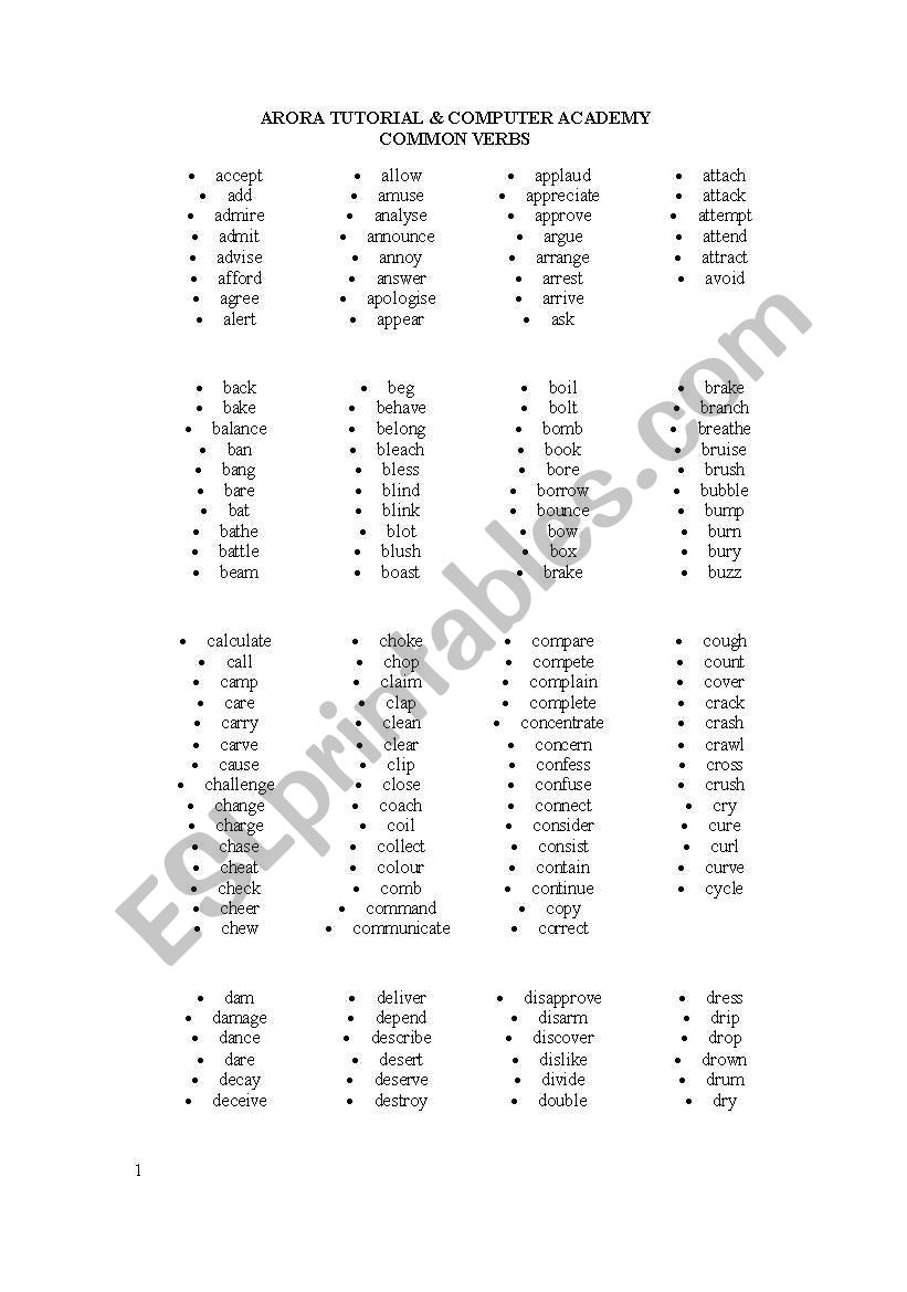 600 REGULAR VERBS worksheet