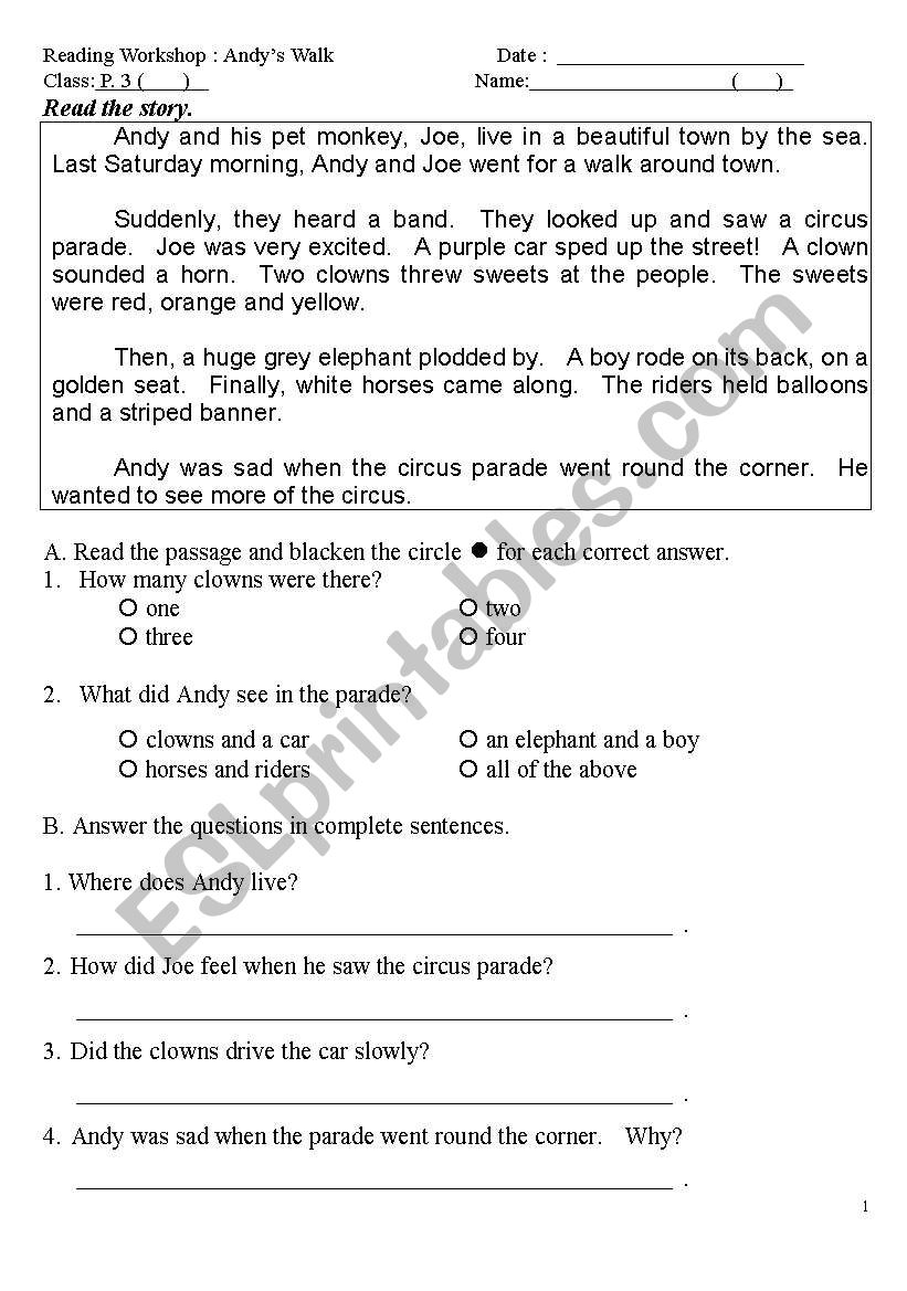 Andys Walk worksheet