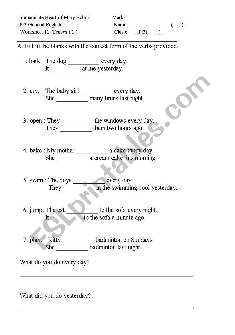 verbs worksheet