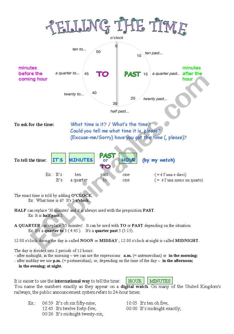 TELLING THE TIME worksheet