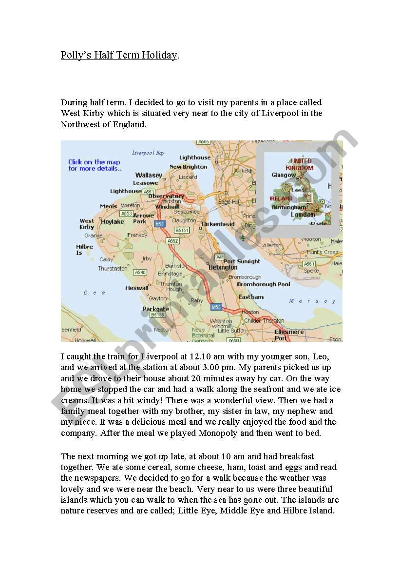 Half term holidays worksheet