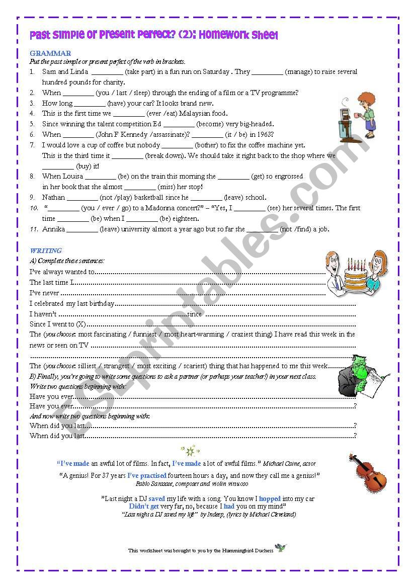 Past Simple or Present Perfect (2) Grammar and Writing (Adult Learners)