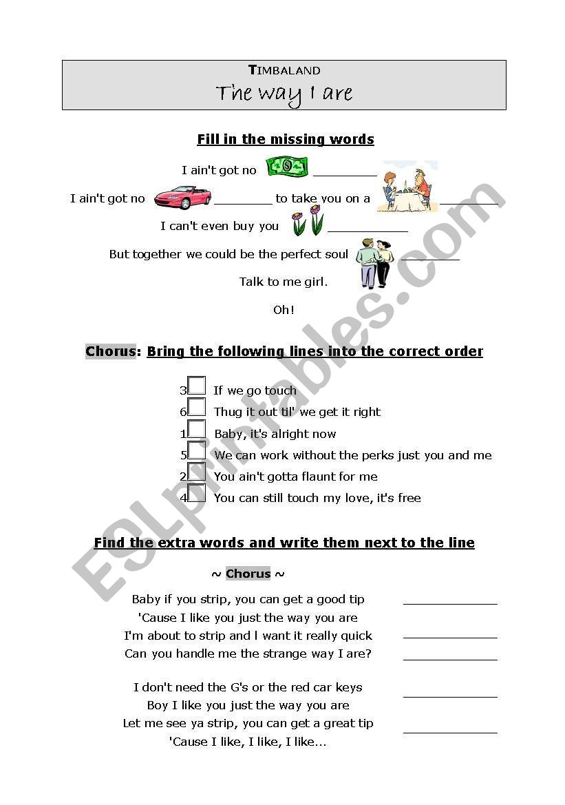 Timbaland - The way I are worksheet