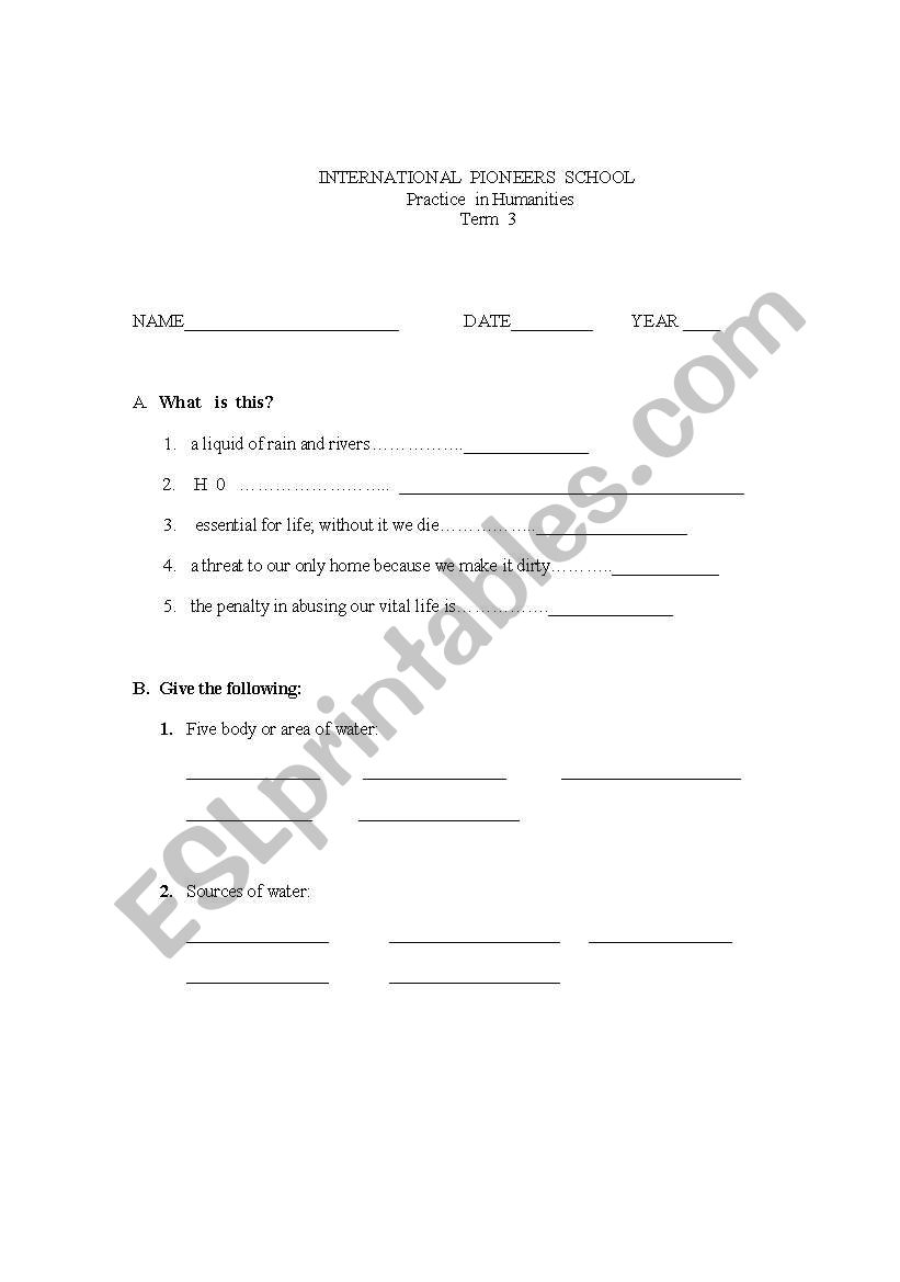 test worksheet