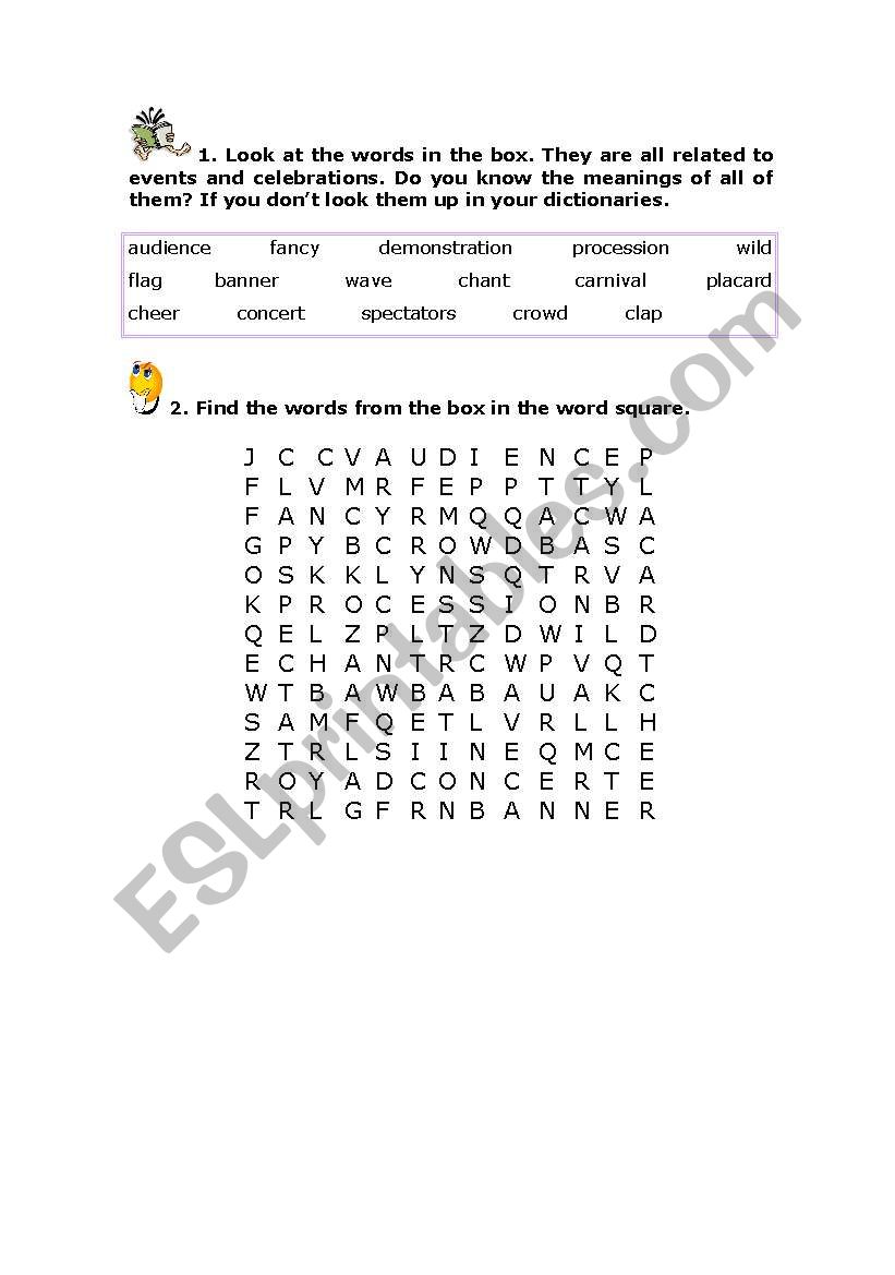 crossword - events worksheet