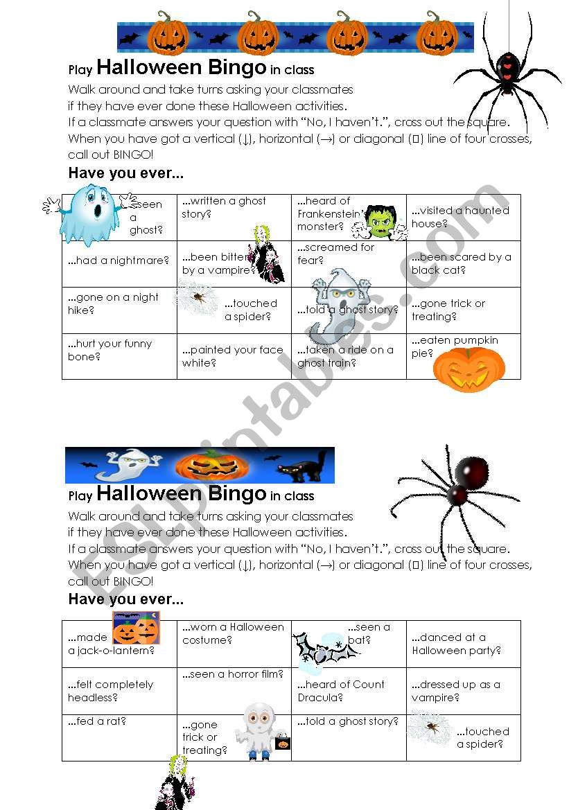 Halloween Bingo in class worksheet
