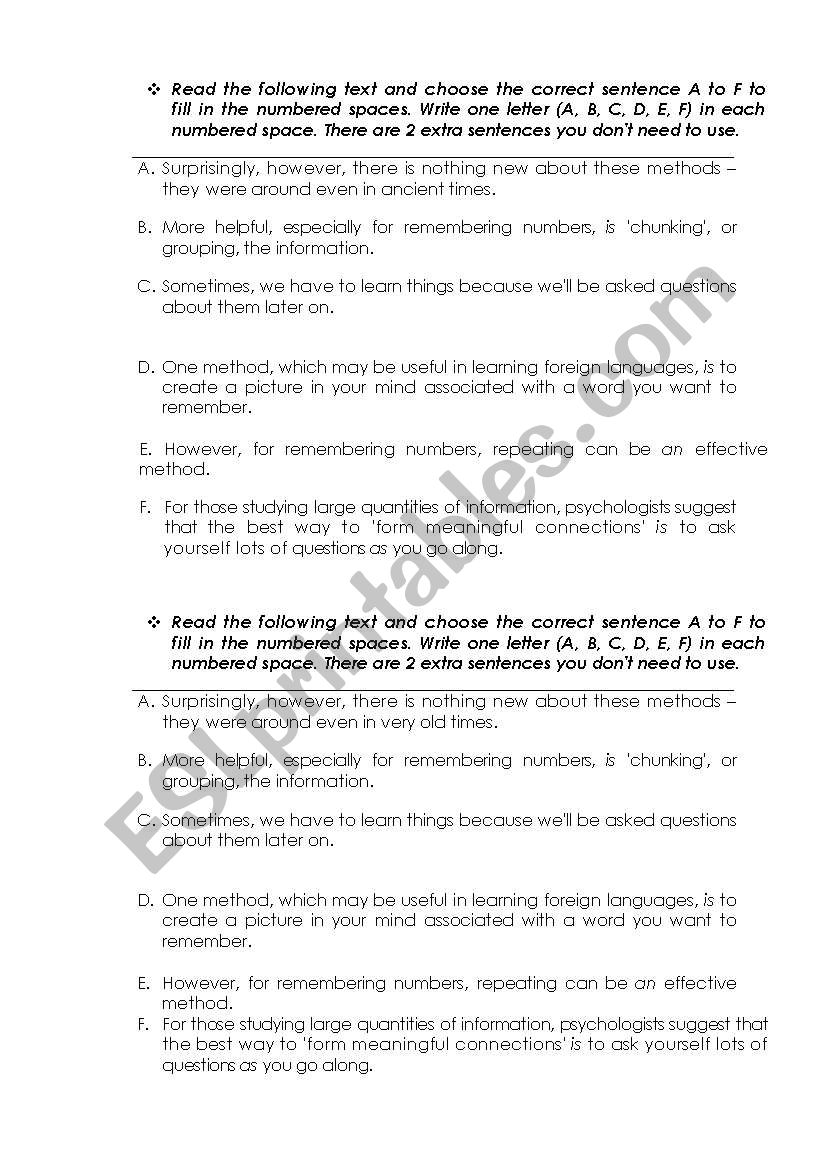 reading worksheet
