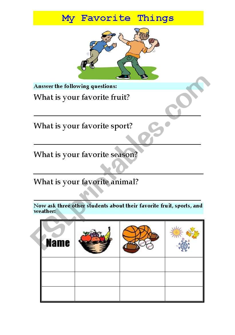 Favorite things worksheet