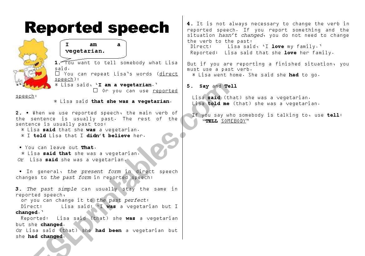 reported speech worksheet