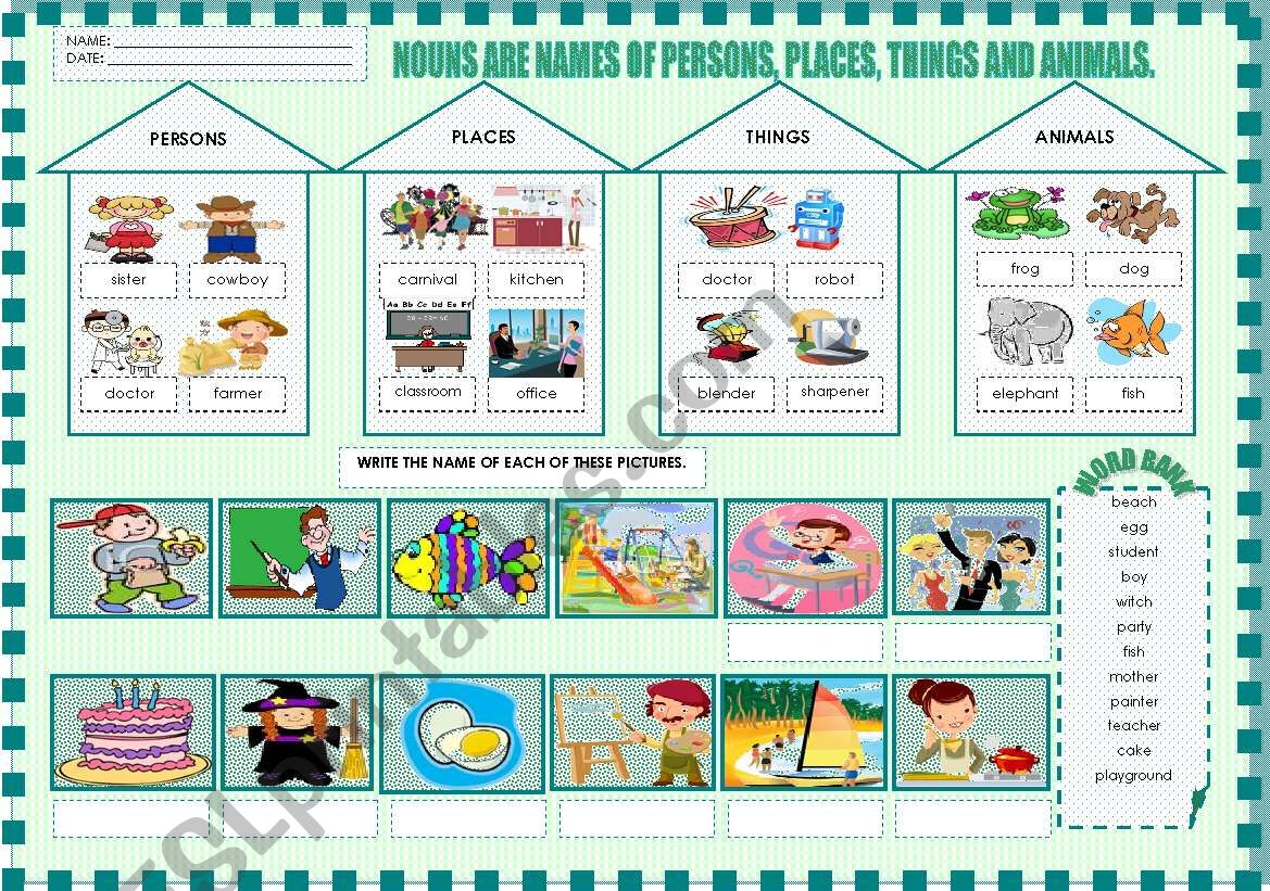 FUN WITH NOUNS - 1/2 worksheet