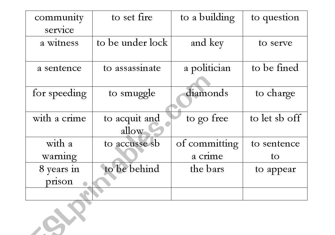 Crime - domino worksheet