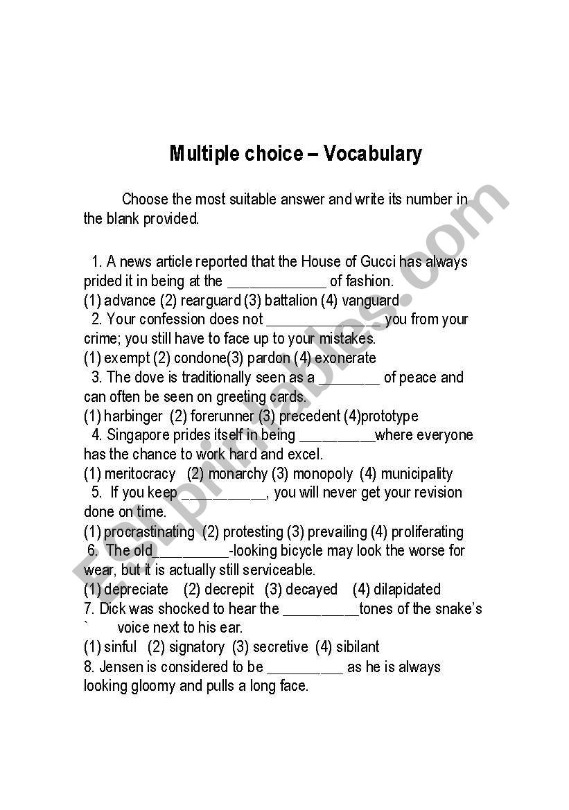 Vocabulary practice worksheet