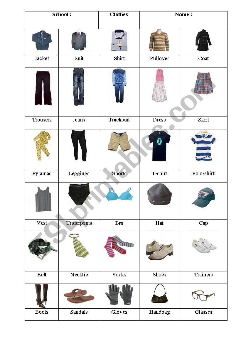 Clothes worksheet