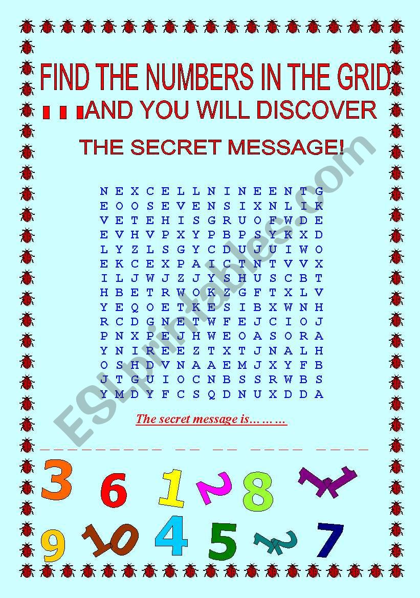 Numbers word search with hidden message