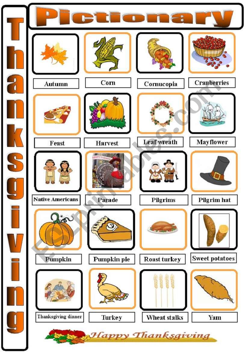 Thanksgiving Pictionary worksheet