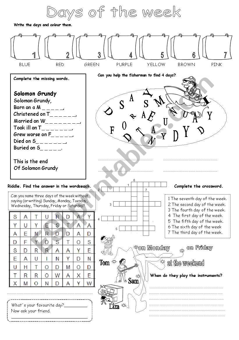 Days of the week worksheet