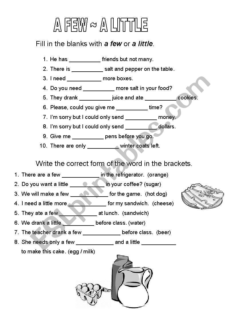 A few  a little worksheet