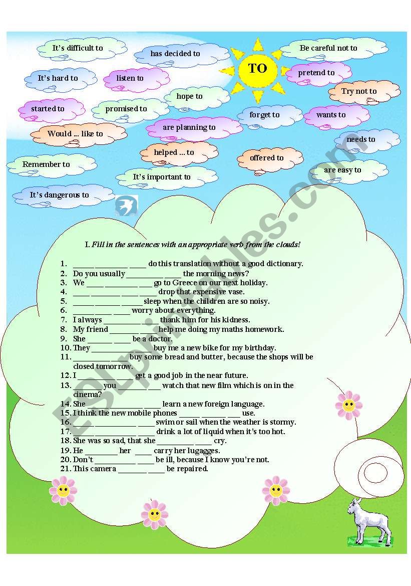 Using TO and -ING worksheet