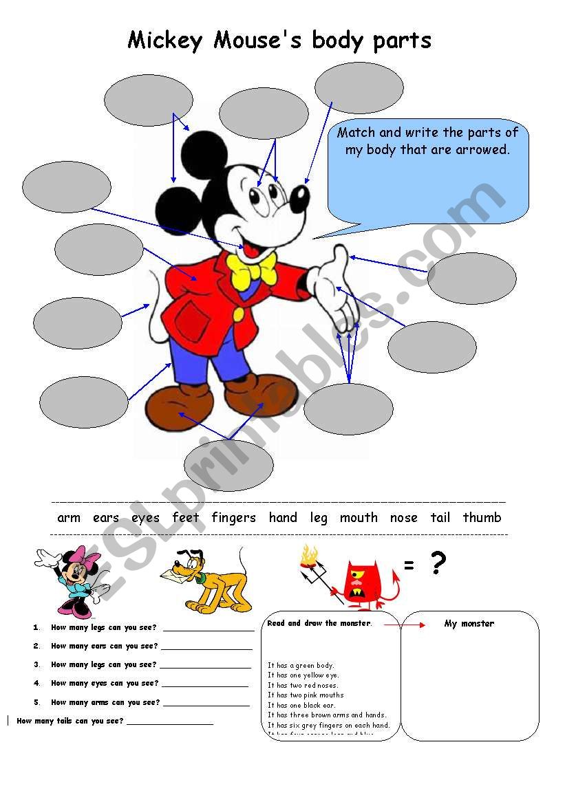 Mickeys Body Parts worksheet
