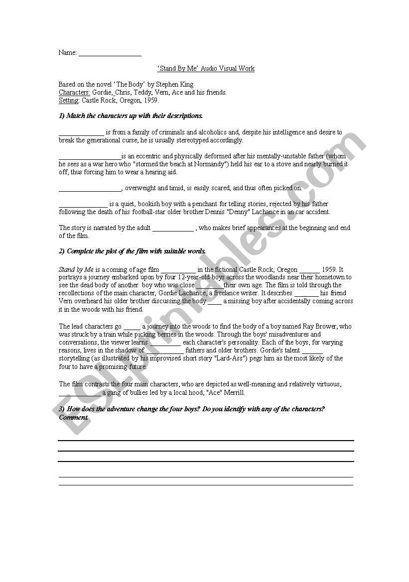 Stand by Me audiovisual worksheet