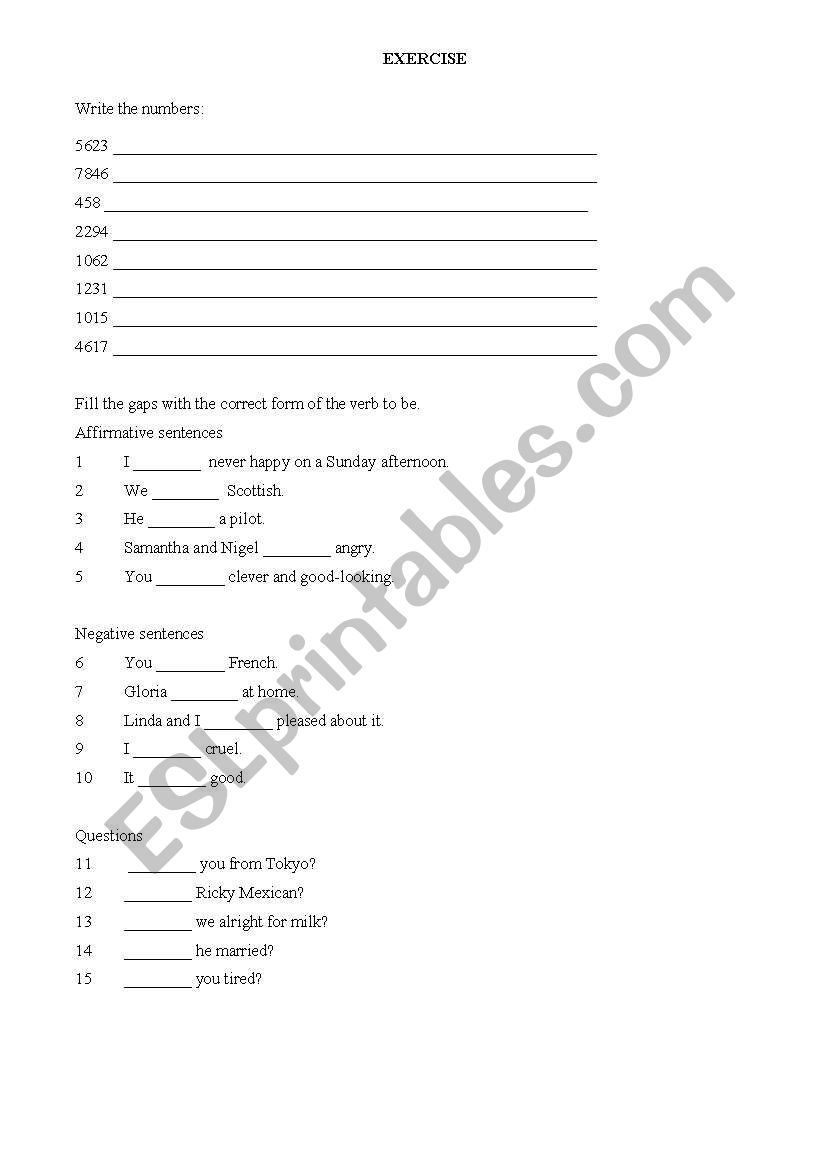 Numbers  worksheet