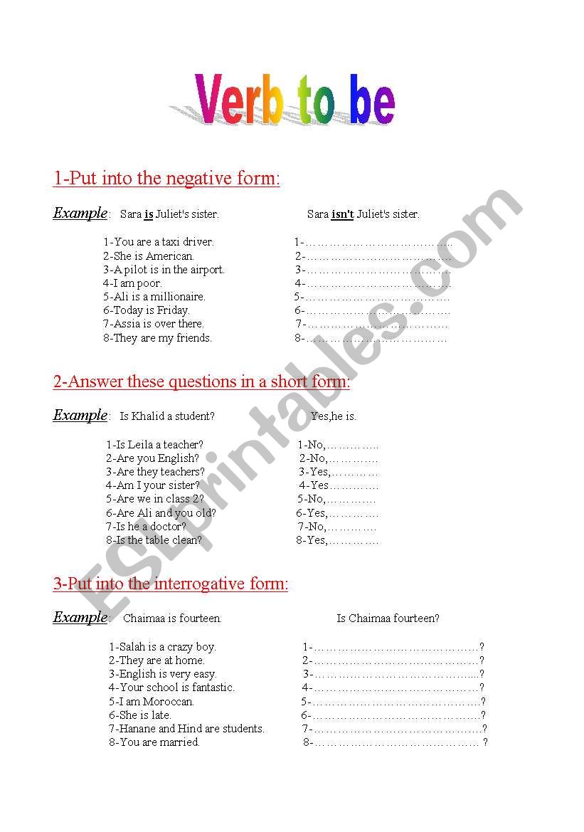 verb to be:simple present worksheet