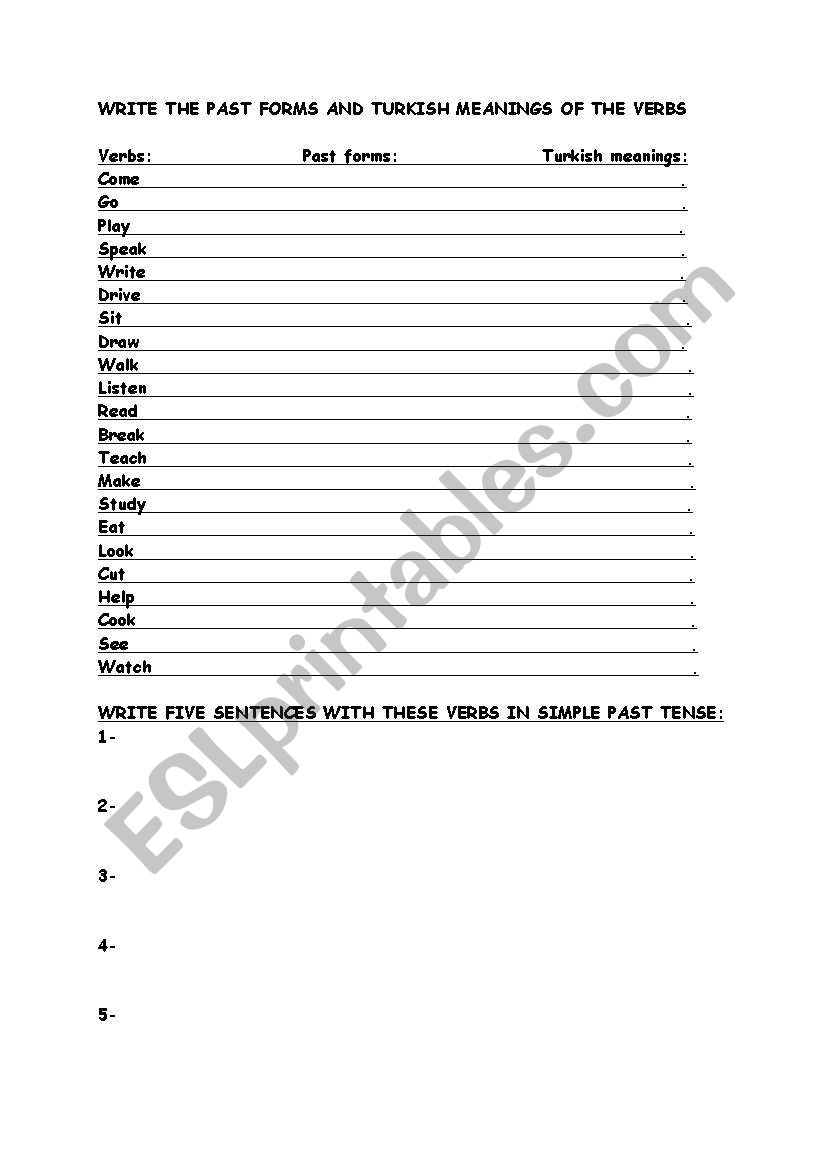 irregular verbs worksheet