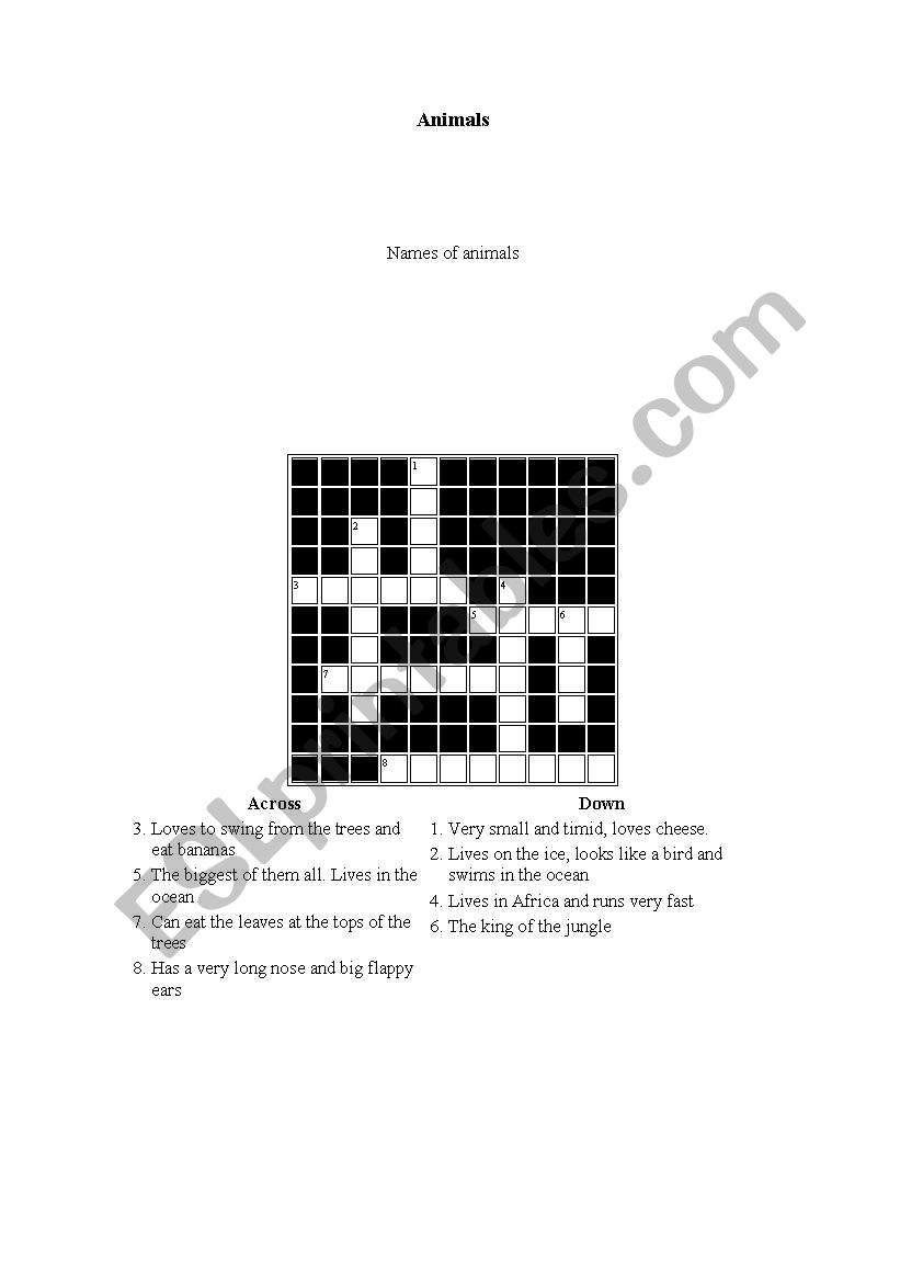 Animals Crossword worksheet