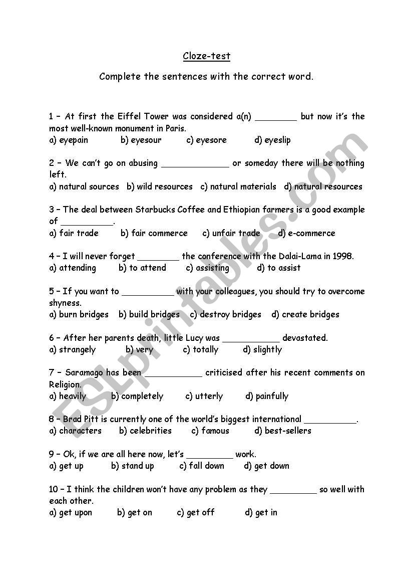 Cloze Test for Upper-Intermediates