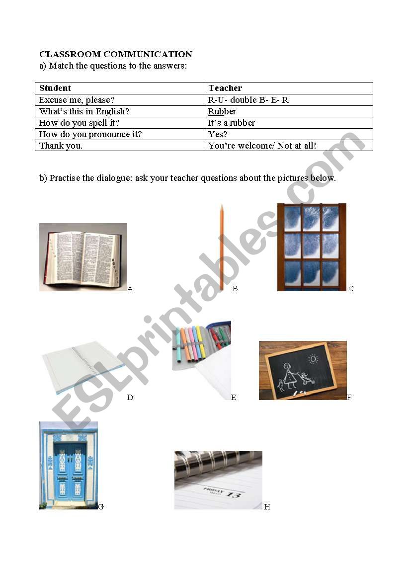 Classroom communication worksheet