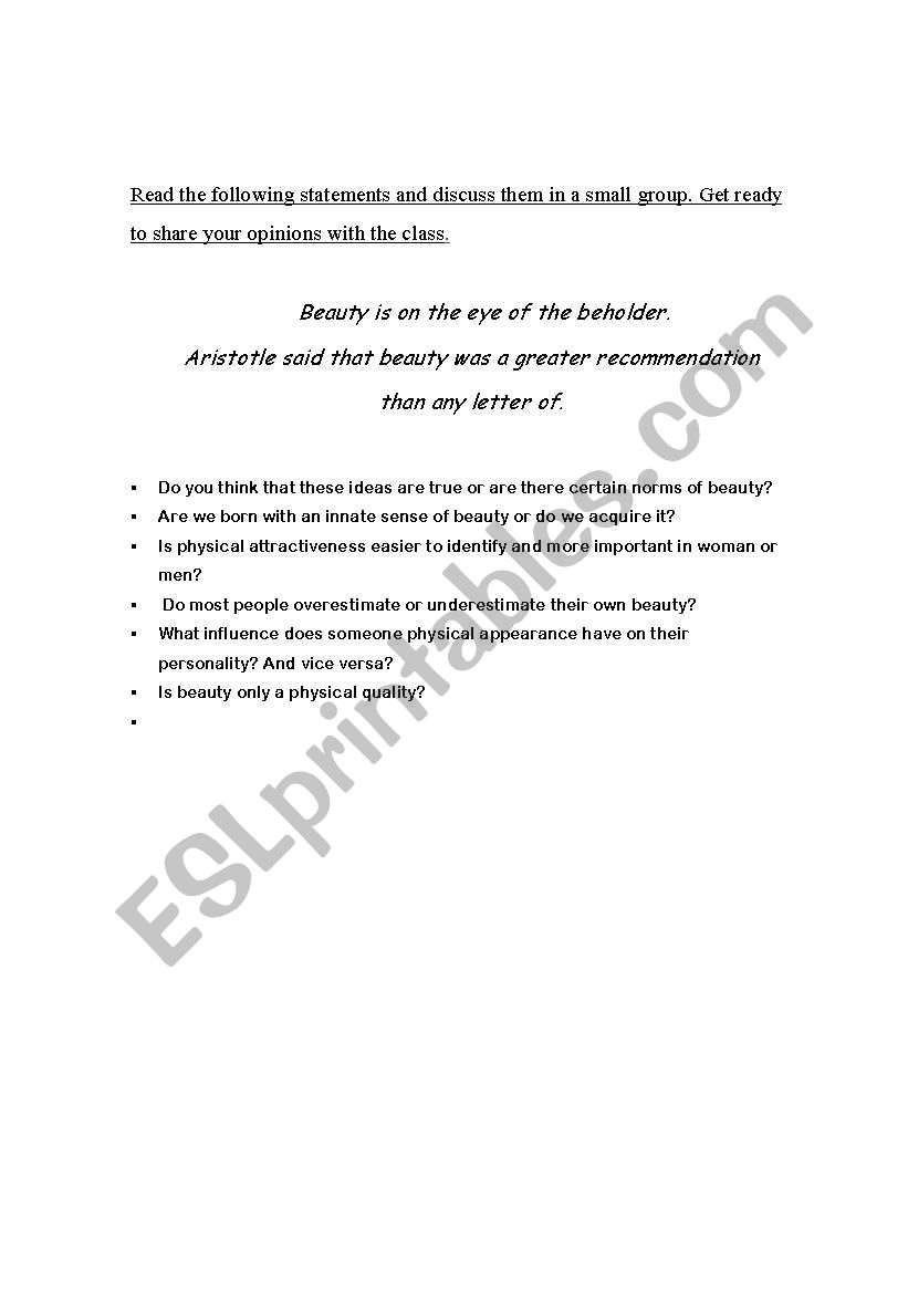 physical appearance worksheet