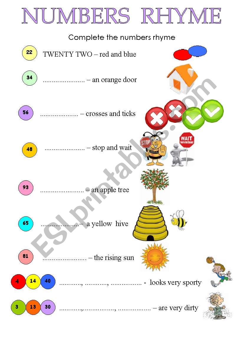 NUMBERS  RHYME worksheet