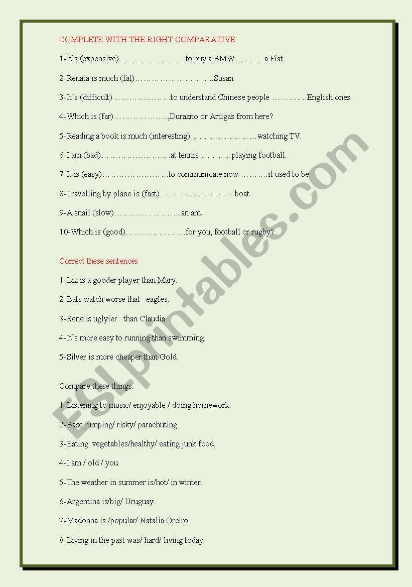 comparatives worksheet