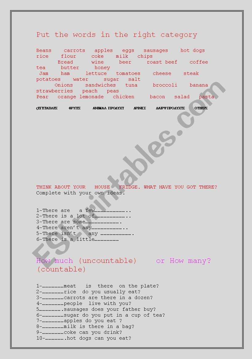 countable or uncountable? worksheet