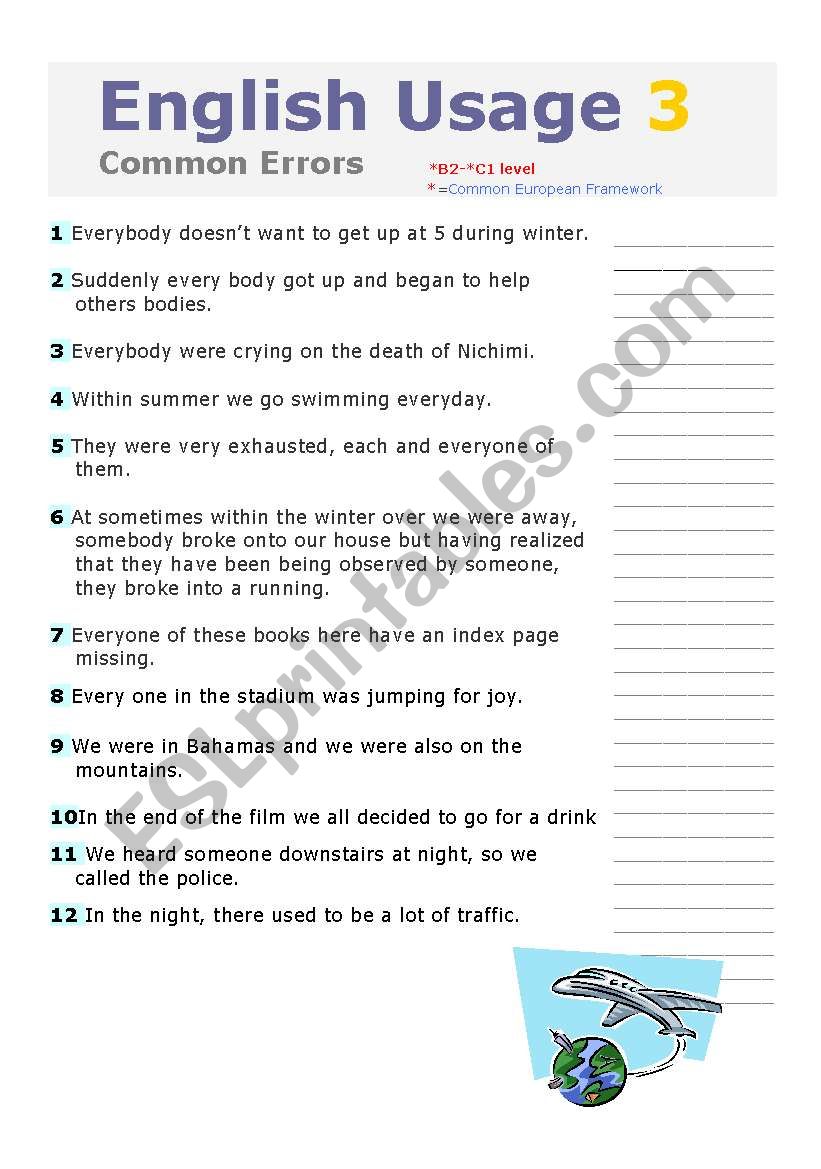 ENGLISH USAGE 3, PART 1 & 2 ARE INCLUDED, COMMON ERRORS WITH KEY, INTERMEDIATE TO ADVANCED LEVEL, FULLY EDITABLE