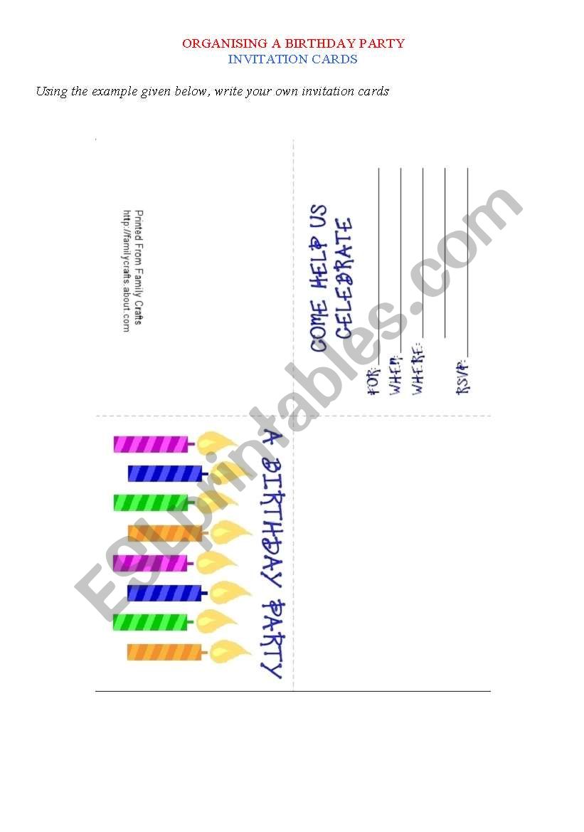 Invitation card worksheet