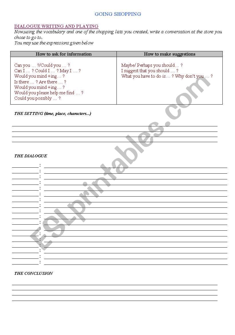 Going shopping worksheet