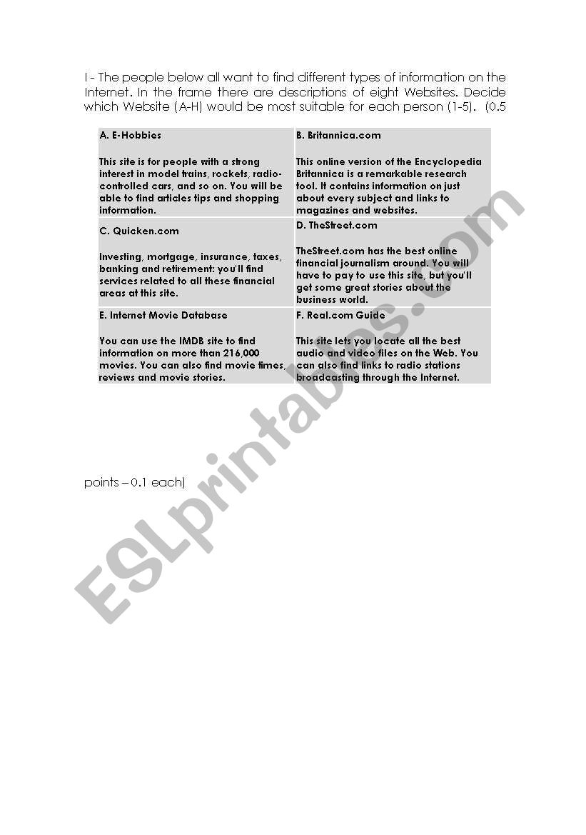 English test worksheet