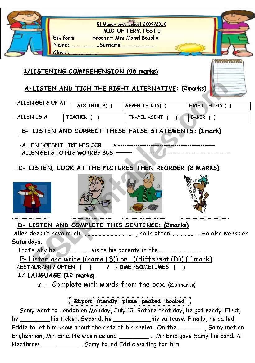 8TH FORM LISTENING TEST worksheet