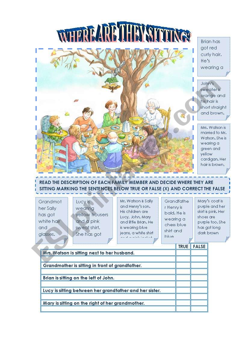 WHERE ARE THEY SITTING? worksheet