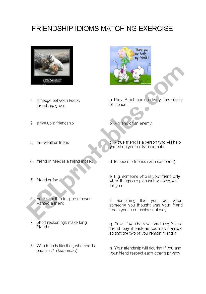 Idioms about friendship worksheet