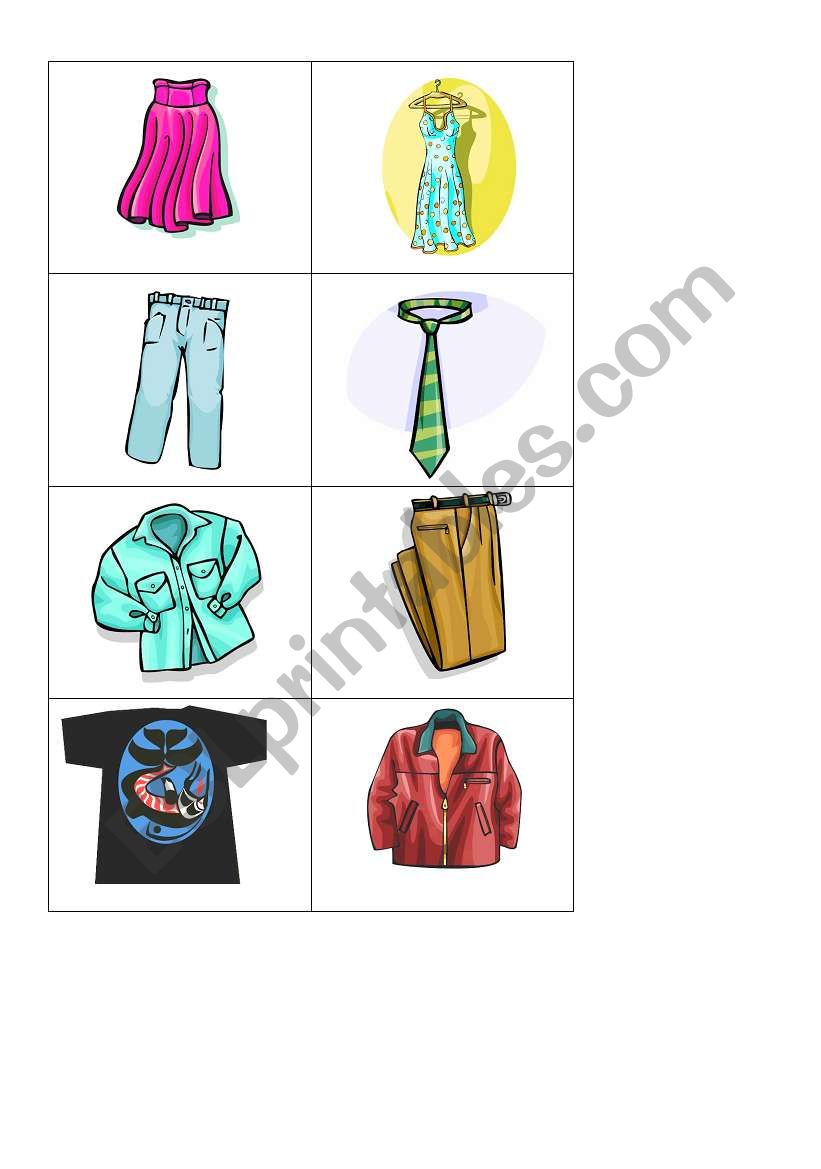 Memory cards with clothes worksheet